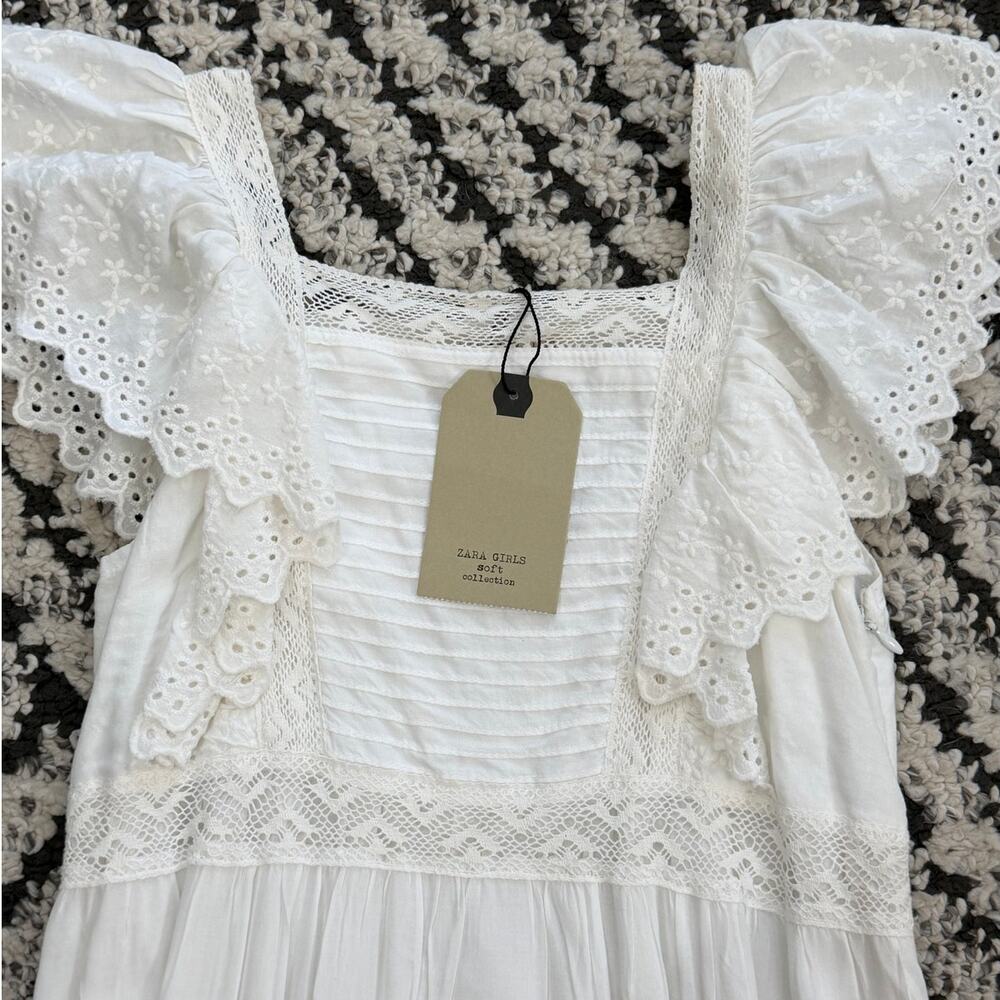 ZARA Girls White Eyelet Maxi Dress NWT Size 11/12y - Picture 2 of 6